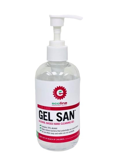 Gel San - Waterless Hand Sanitizing Gel 70% Alcohol 8 oz w/Pump - Ecoline  Industrial Supply